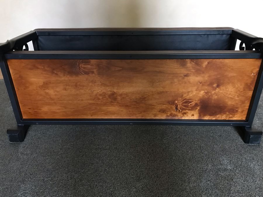 Leather Top Metal Bench With Ironwood Base 48W X 18D X 22H Retails $800 [Photo 11]