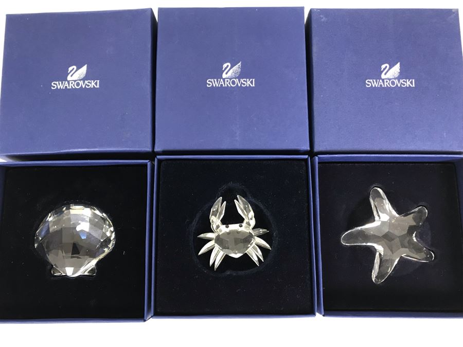 Swarovski Crystal Seashell, Crab And Starfish Figurines In Original Boxes [Photo 4]