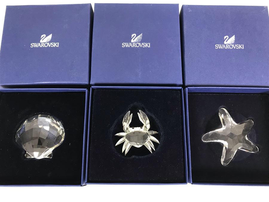 Swarovski Crystal Seashell, Crab And Starfish Figurines In Original Boxes [Photo 3]