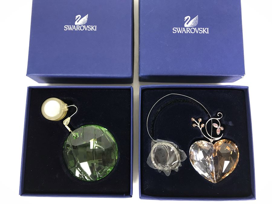 Swarovski Crystal SCS Green Bamboo Ornament With Original Box And Swarovski Crystal Heart With Original Box [Photo 1]