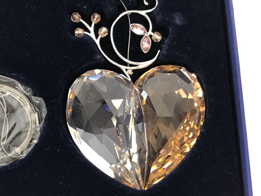 Swarovski Crystal SCS Green Bamboo Ornament With Original Box And Swarovski Crystal Heart With Original Box [Photo 7]