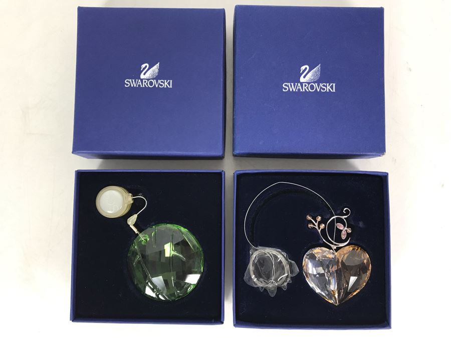 Swarovski Crystal SCS Green Bamboo Ornament With Original Box And Swarovski Crystal Heart With Original Box [Photo 2]