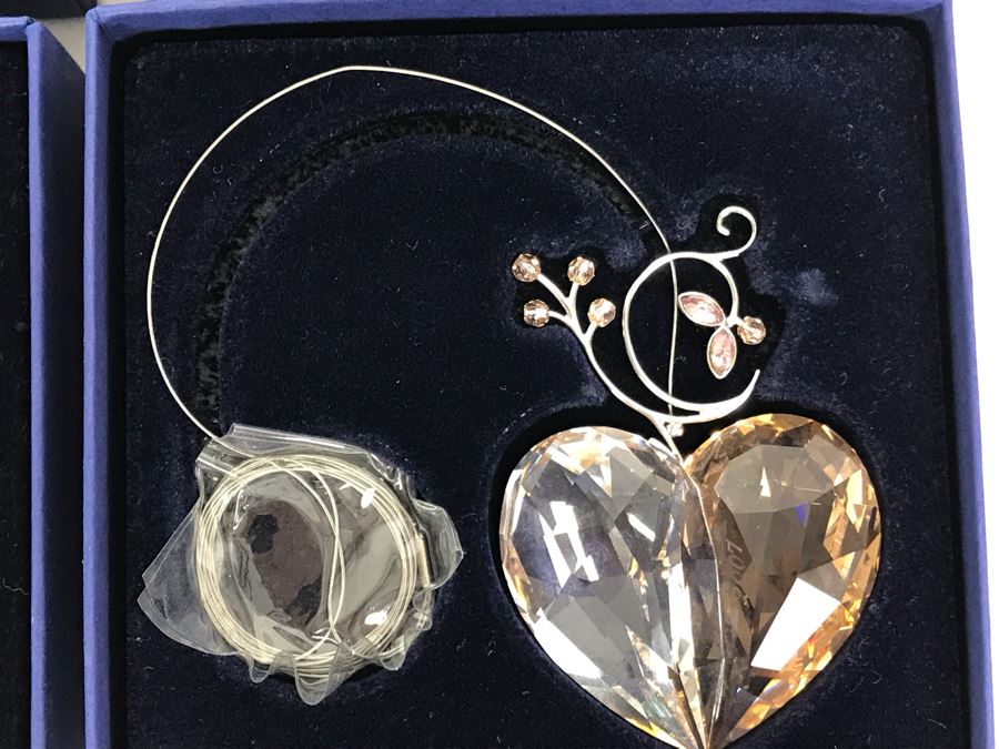 Swarovski Crystal SCS Green Bamboo Ornament With Original Box And Swarovski Crystal Heart With Original Box [Photo 6]