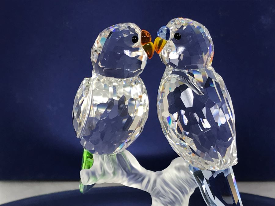 Swarovski Crystal Budgies Pair Of Kissing Birds 7621 With Original Box Retails $185 [Photo 5]