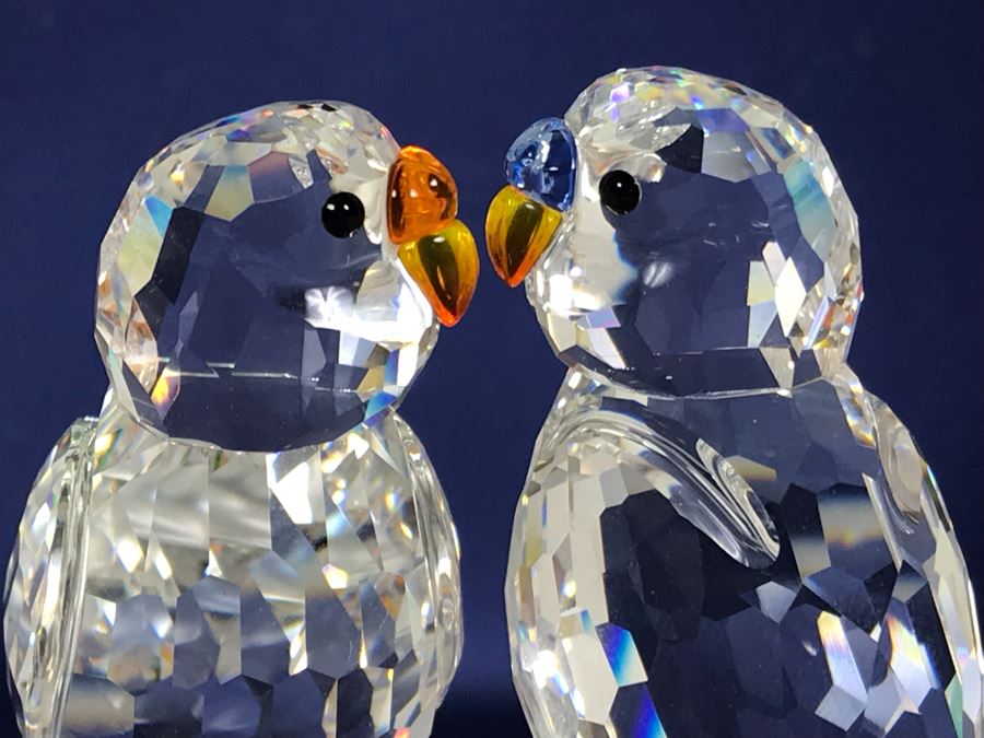 Swarovski Crystal Budgies Pair Of Kissing Birds 7621 With Original Box Retails $185 [Photo 9]