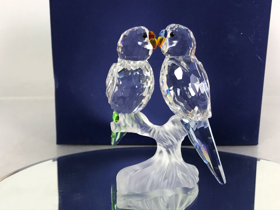 Swarovski Crystal Budgies Pair Of Kissing Birds 7621 With Original Box Retails $185 [Photo 4]