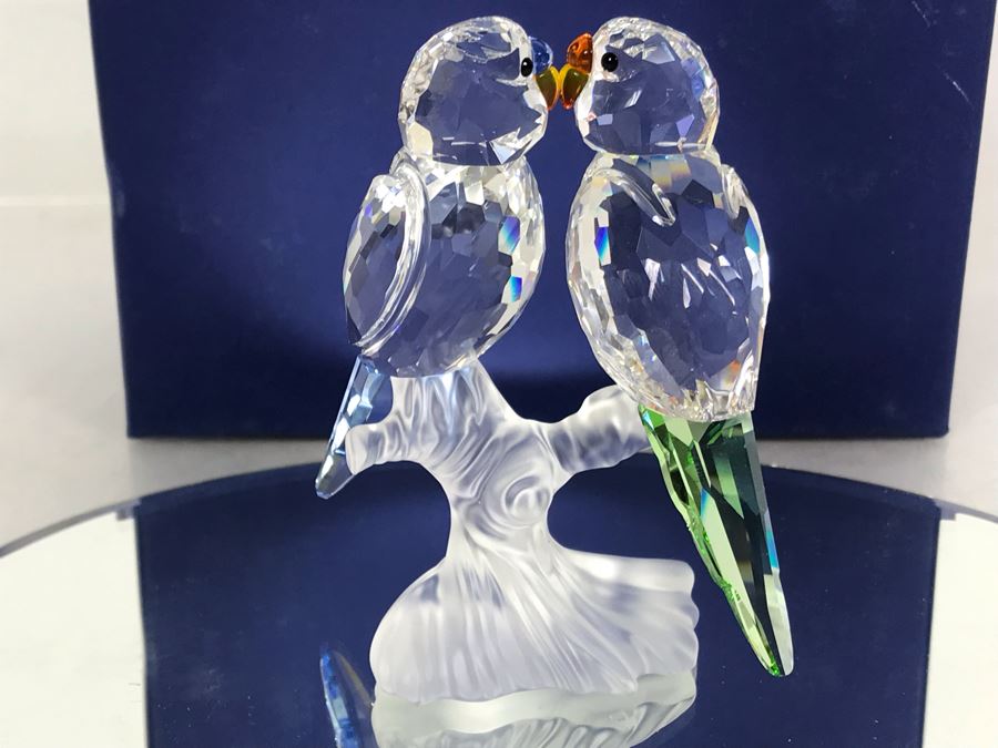 Swarovski Crystal Budgies Pair Of Kissing Birds 7621 With Original Box Retails $185 [Photo 7]