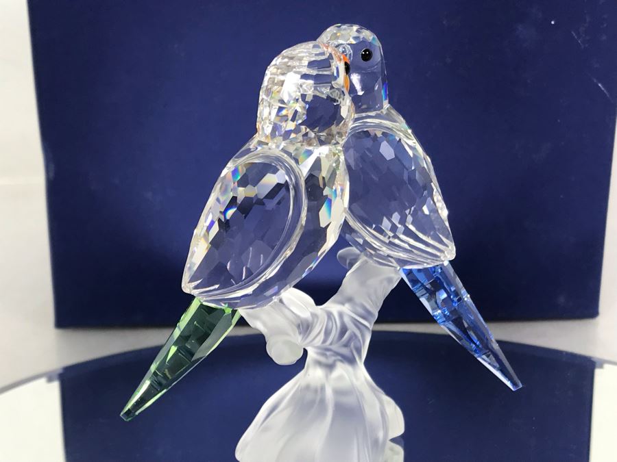 Swarovski Crystal Budgies Pair Of Kissing Birds 7621 With Original Box Retails $185 [Photo 6]
