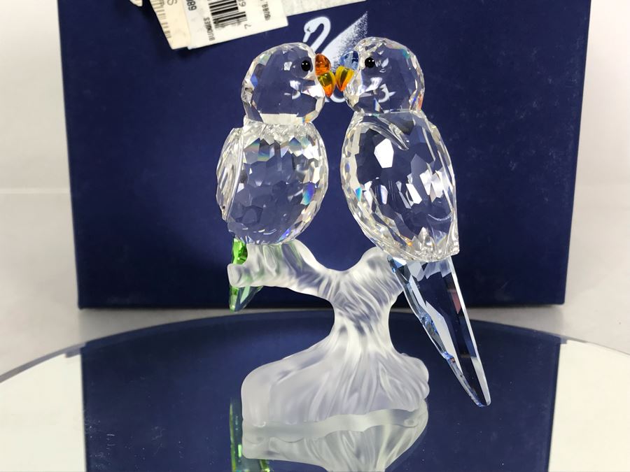 Swarovski Crystal Budgies Pair Of Kissing Birds 7621 With Original Box Retails $185 [Photo 3]