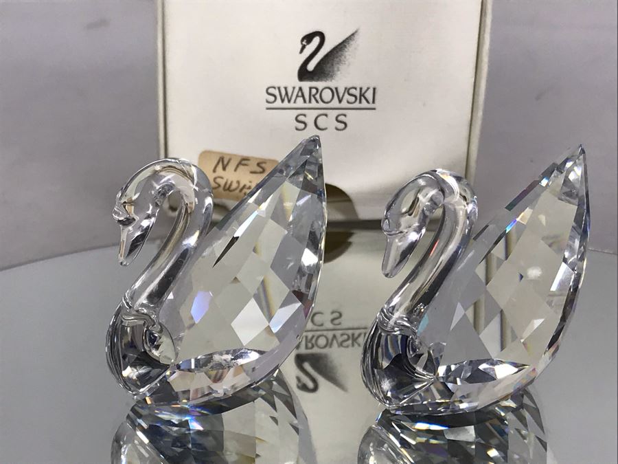 Pair Of Swarovski SCS (Swarovski Crystal Society) Crystal Swans - One With Original Box [Photo 2]