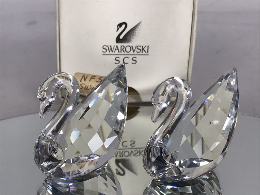 Pair Of Swarovski SCS (Swarovski Crystal Society) Crystal Swans - One With Original Box [Photo 1]