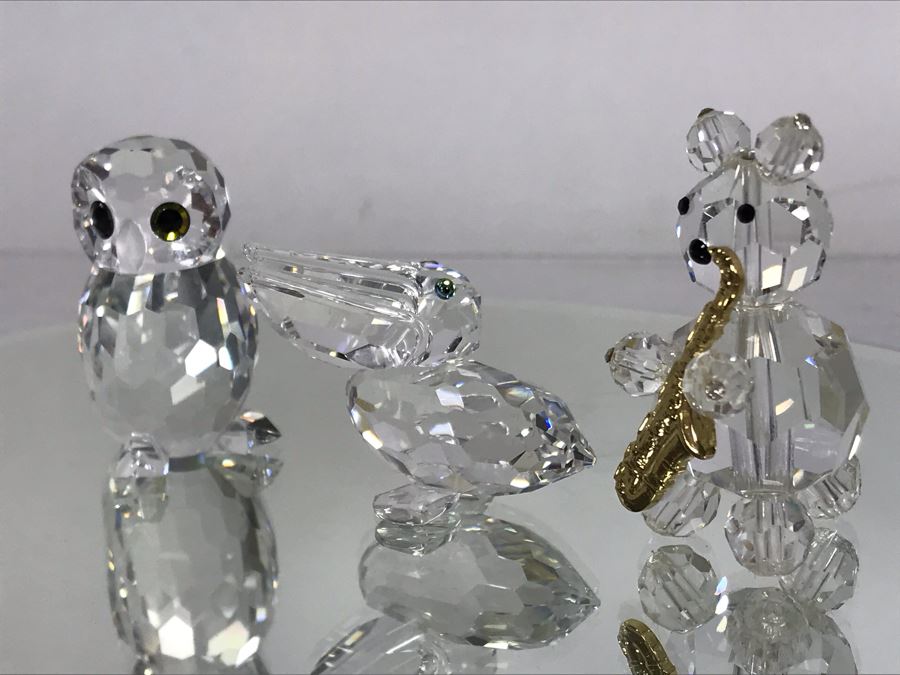 Swarovski Crystal Small Owl, Pelican And Saxophone Playing Bear - No Boxes [Photo 6]