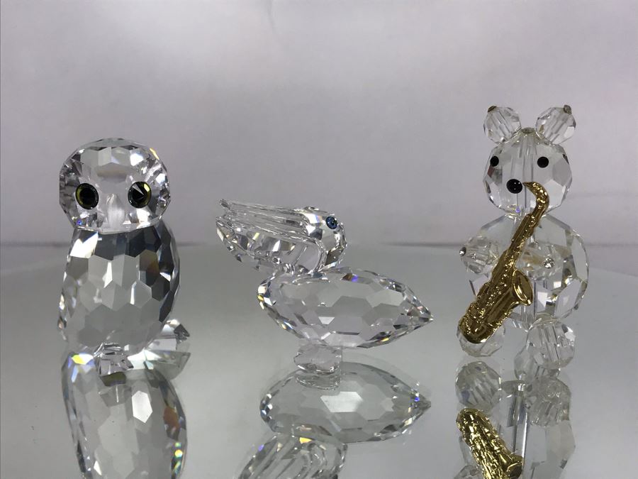 Swarovski Crystal Small Owl, Pelican And Saxophone Playing Bear - No Boxes [Photo 2]