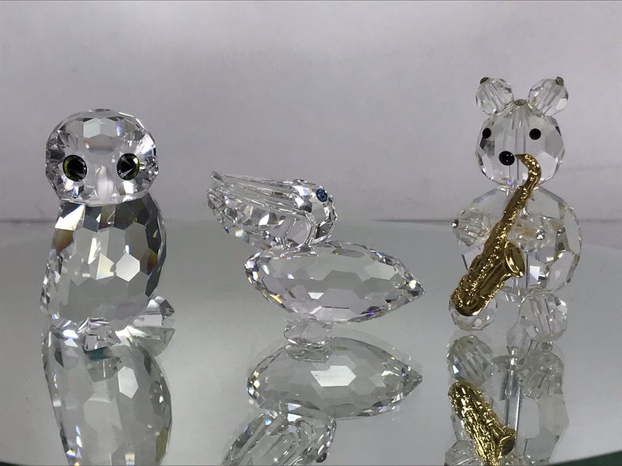 Swarovski Crystal Small Owl, Pelican And Saxophone Playing Bear - No Boxes [Photo 3]