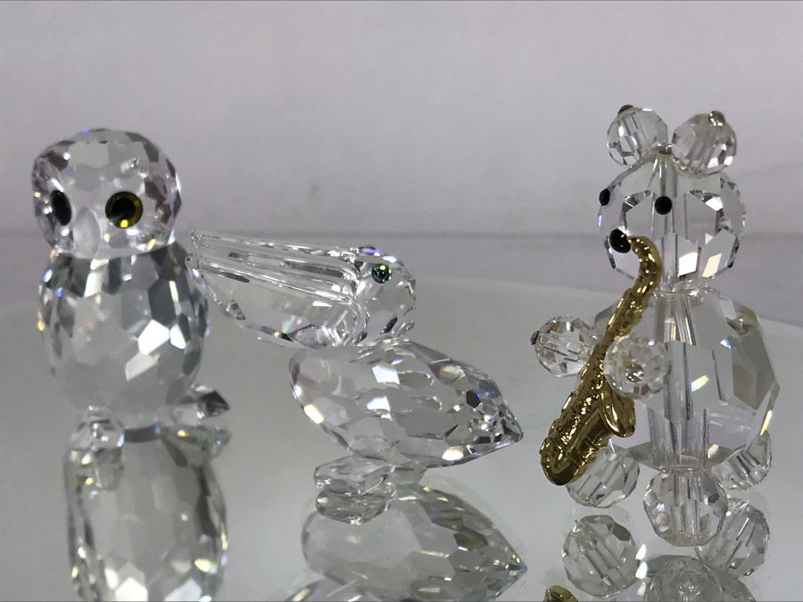 Swarovski Crystal Small Owl, Pelican And Saxophone Playing Bear - No Boxes [Photo 5]