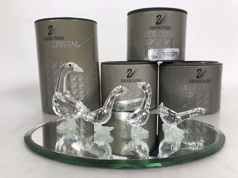 Set Of Four Swarovski Crystal Figurines Mother Goose, Harry Gosling, Geese With Original Boxes [Photo 3]