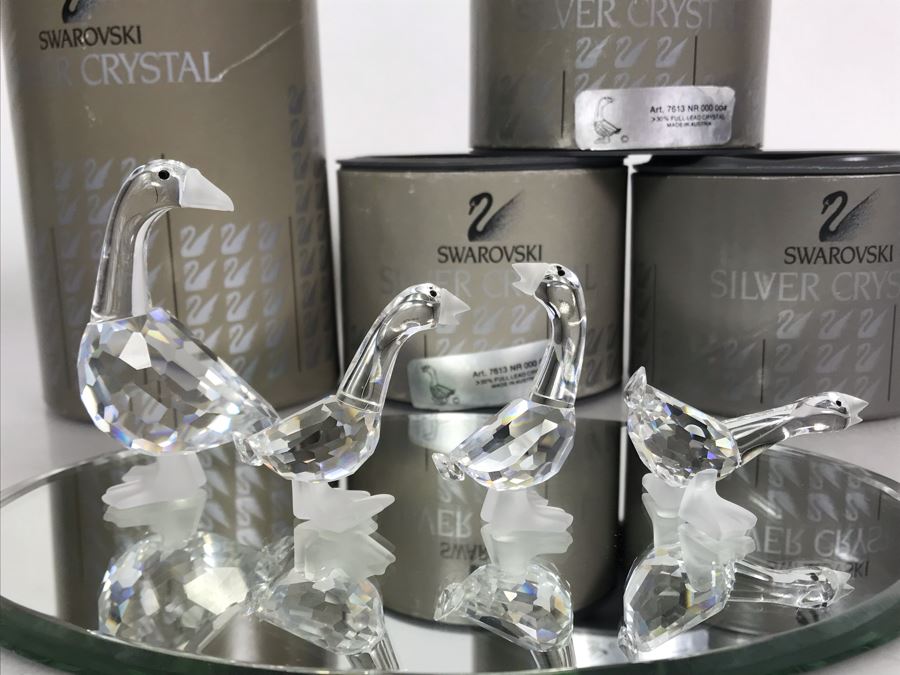 Set Of Four Swarovski Crystal Figurines Mother Goose, Harry Gosling, Geese With Original Boxes [Photo 4]