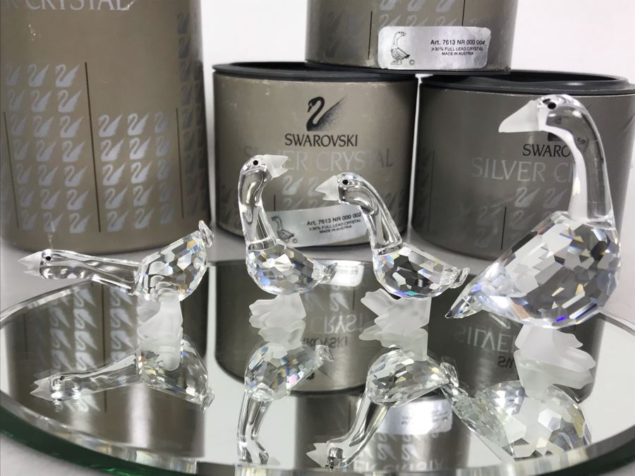 Set Of Four Swarovski Crystal Figurines Mother Goose, Harry Gosling, Geese With Original Boxes [Photo 9]