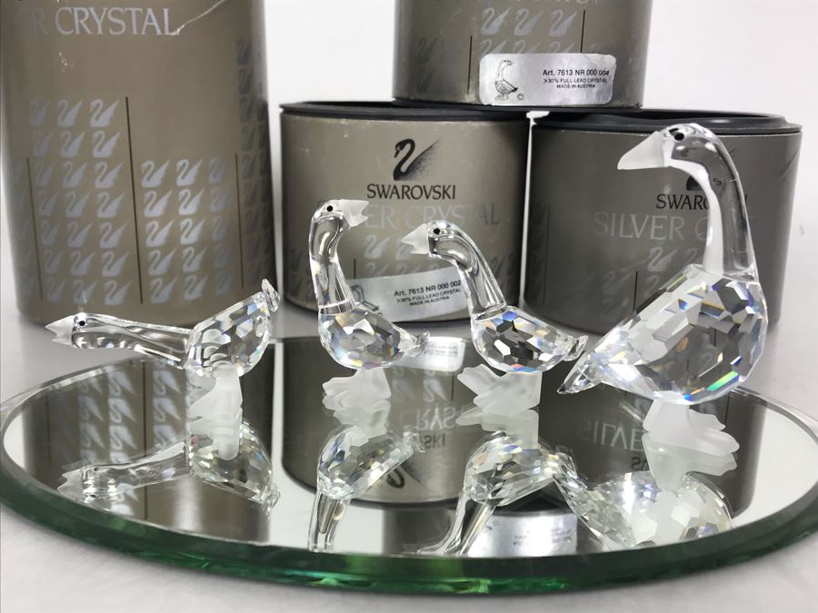Set Of Four Swarovski Crystal Figurines Mother Goose, Harry Gosling, Geese With Original Boxes [Photo 8]