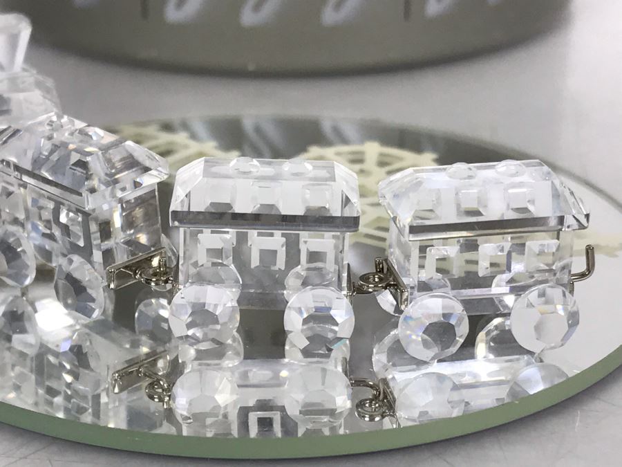 Swarovski Silver Crystal Train Set With Display Mirror And Original Box [Photo 7]