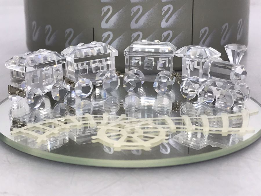 Swarovski Silver Crystal Train Set With Display Mirror And Original Box [Photo 3]
