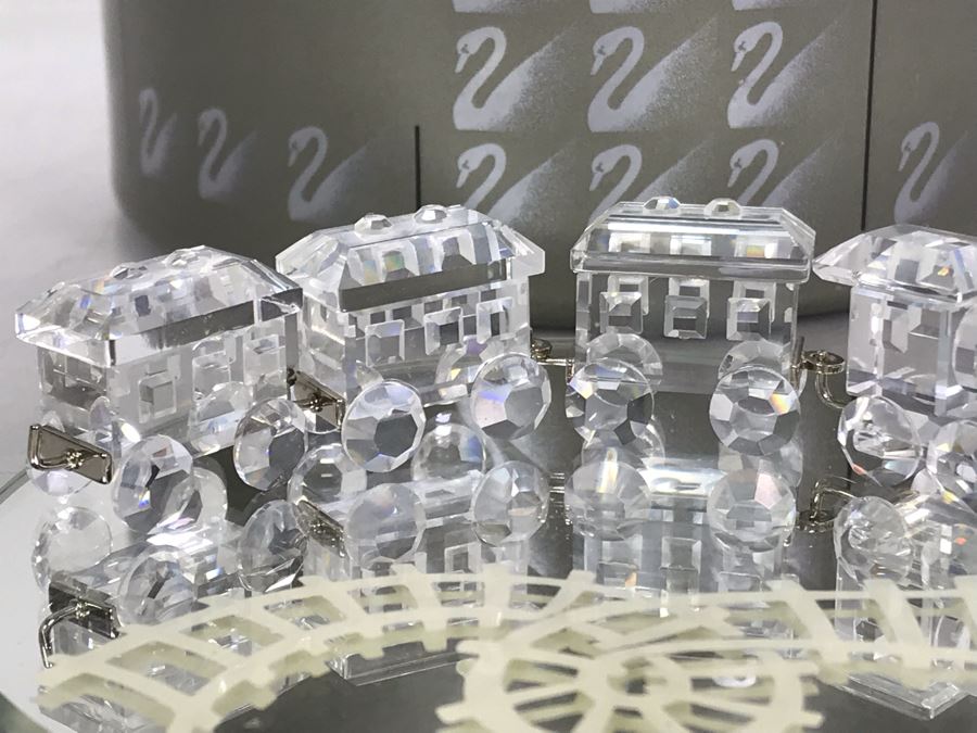 Swarovski Silver Crystal Train Set With Display Mirror And Original Box [Photo 5]