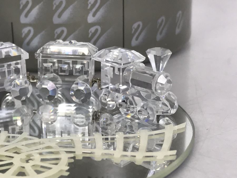 Swarovski Silver Crystal Train Set With Display Mirror And Original Box [Photo 4]