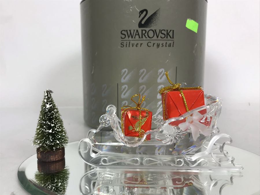 Swarovski Silver Crystal Christmas Sleigh Figurine With Box [Photo 2]