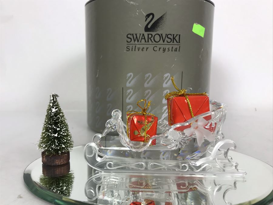 Swarovski Silver Crystal Christmas Sleigh Figurine With Box [Photo 1]