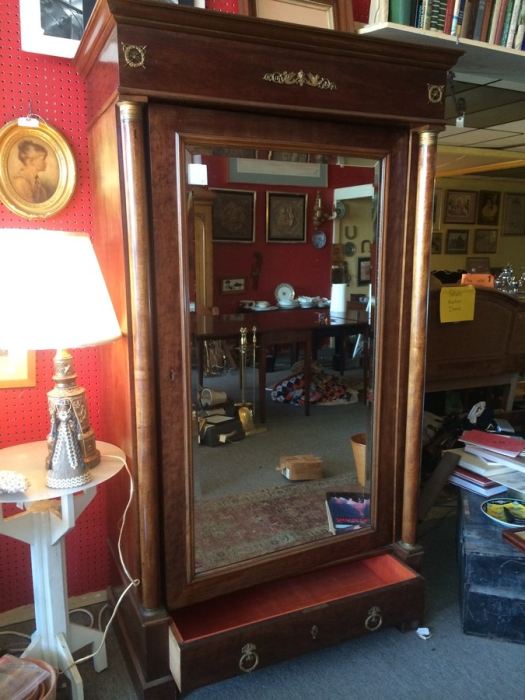 French Armoire Cabinet with Beveled Mirror and Drawer