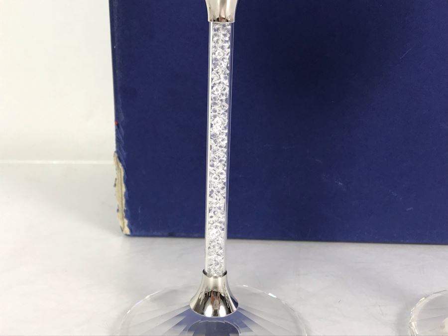 Steven Weinberg For Swarovski Crystal Crystalline Toasting Flutes Champagne Stemware Glasses With Original Box Retails $399 [Photo 7]