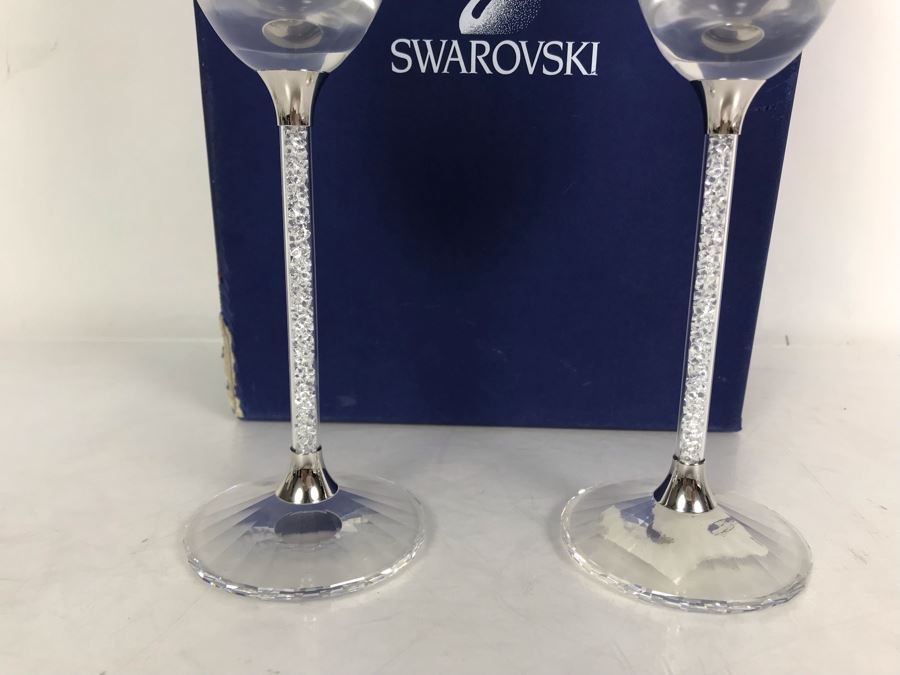Steven Weinberg For Swarovski Crystal Crystalline Toasting Flutes Champagne Stemware Glasses With Original Box Retails $399 [Photo 6]
