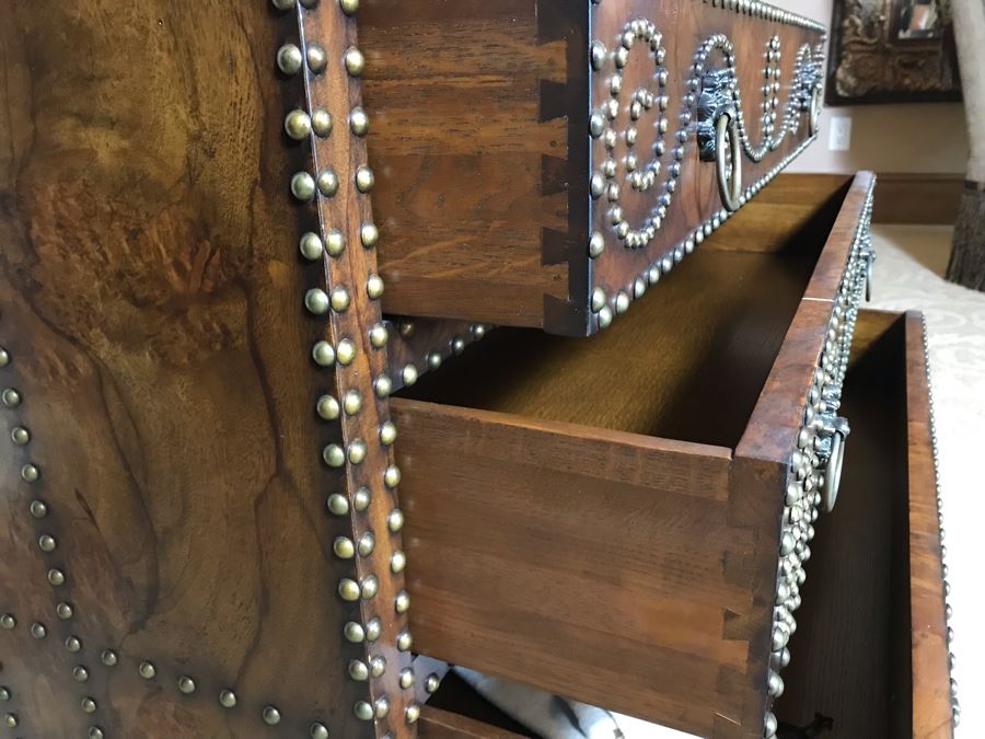 Monarch Fine Furniture For Century Impressive Courier's Chest Soft Antique Finished Hickory Burl Lidded And Drawer Chest Heavily Studded With Brass Nailheads 40W X 20D X 32H Retails $2,760 [Photo 9]