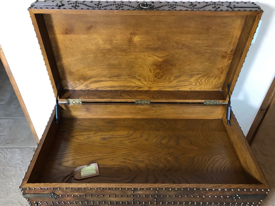 Monarch Fine Furniture For Century Impressive Courier's Chest Soft Antique Finished Hickory Burl Lidded And Drawer Chest Heavily Studded With Brass Nailheads 40W X 20D X 32H Retails $2,760 [Photo 5]