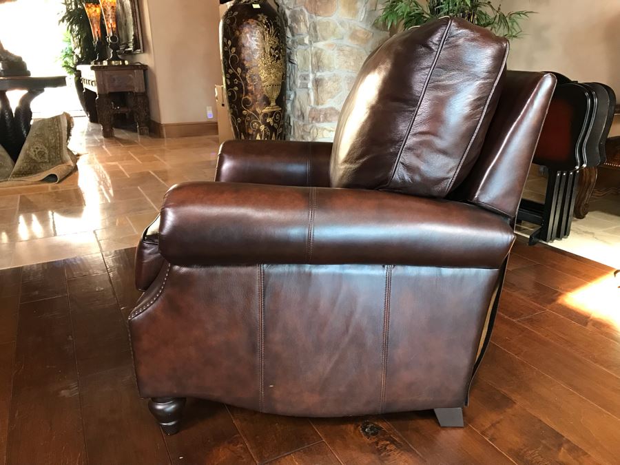 Bernhardt Furniture Leather Reclining Armchair With Brass Nailheads 36W X 36D X 40H Retails $1,110 [Photo 5]