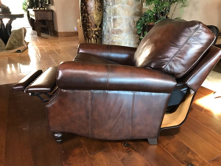 Bernhardt Furniture Leather Reclining Armchair With Brass Nailheads 36W X 36D X 40H Retails $1,110 [Photo 6]