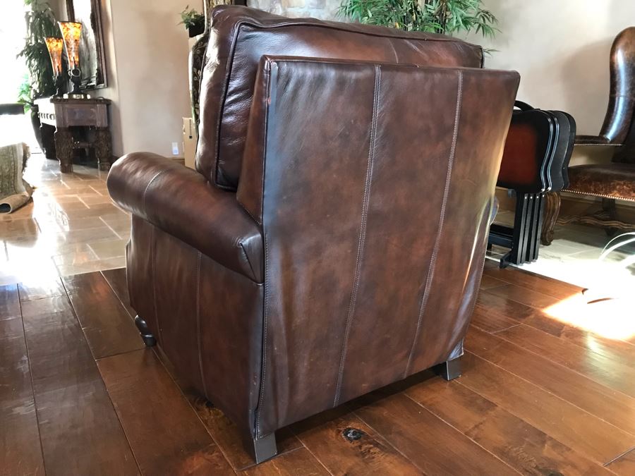 Bernhardt Furniture Leather Reclining Armchair With Brass Nailheads 36W X 36D X 40H Retails $1,110 [Photo 11]