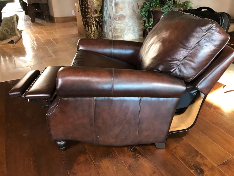 Bernhardt Furniture Leather Reclining Armchair With Brass Nailheads 36W X 36D X 40H Retails $1,110 [Photo 7]