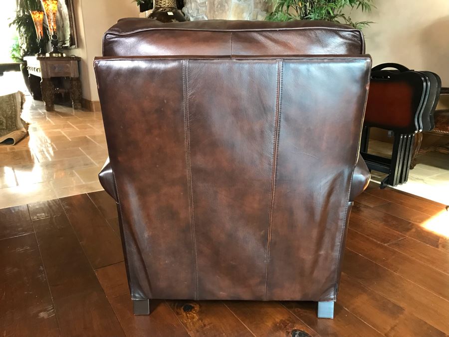 Bernhardt Furniture Leather Reclining Armchair With Brass Nailheads 36W X 36D X 40H Retails $1,110 [Photo 12]