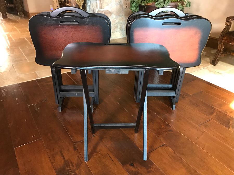 Set Of Two Folding TV Tray Sets With Racks (Total Of Eight TV Trays With Two Racks) 24W X 15D X 25H [Photo 5]