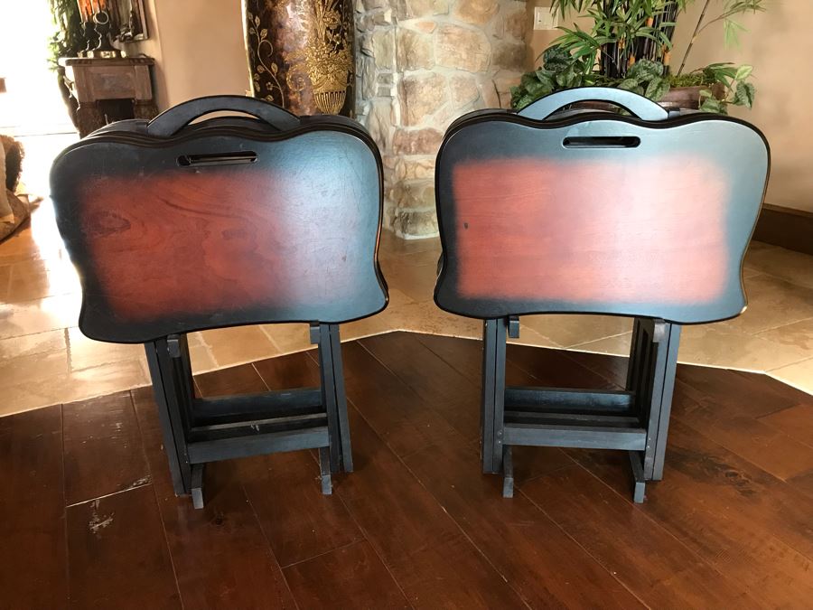Set Of Two Folding TV Tray Sets With Racks (Total Of Eight TV Trays With Two Racks) 24W X 15D X 25H [Photo 2]