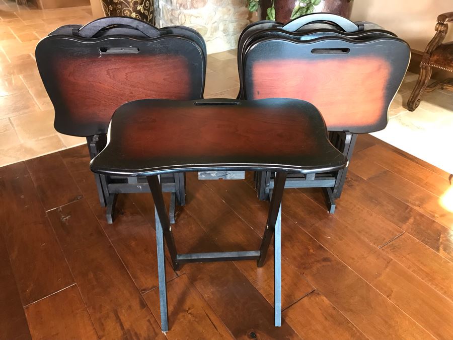 Set Of Two Folding TV Tray Sets With Racks (Total Of Eight TV Trays With Two Racks) 24W X 15D X 25H [Photo 4]