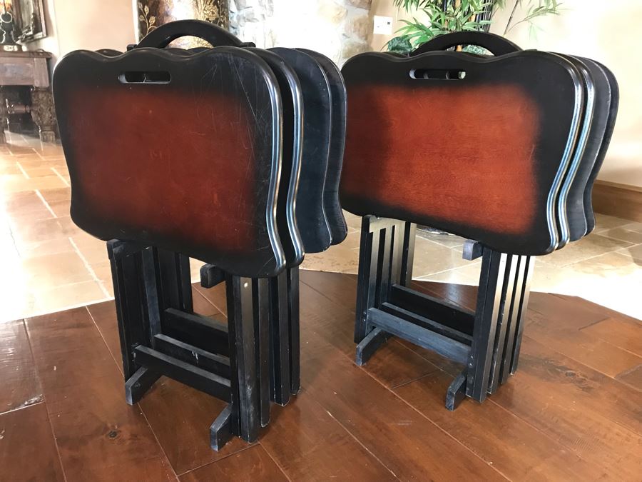 Set Of Two Folding TV Tray Sets With Racks (Total Of Eight TV Trays With Two Racks) 24W X 15D X 25H [Photo 3]