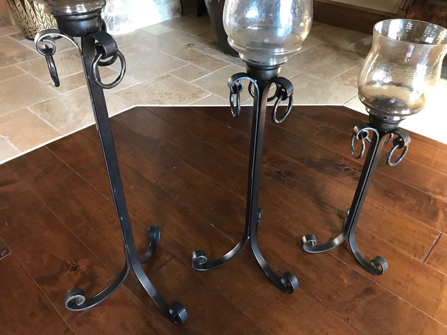 Set Of Three Graduated Metal And Glass Floor Candle Holders Tallest 40H, Smallest 28H [Photo 5]