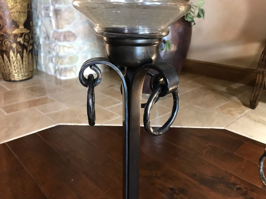 Set Of Three Graduated Metal And Glass Floor Candle Holders Tallest 40H ...