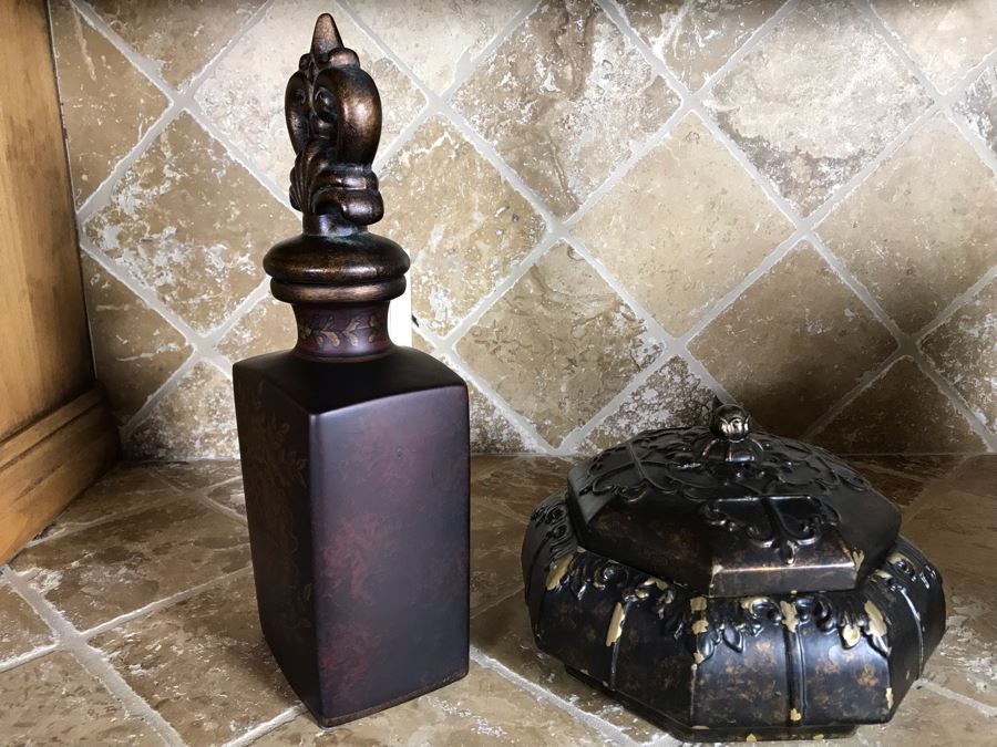 Decorative Ceramic Faux Decanter 14H And Lidded Box 9W [Photo 7]