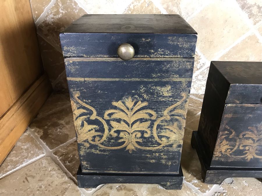Pair Of Wooden Hinged Painted Boxes (Large Is 8W X 7D X 11.5H) Retails $110 [Photo 3]