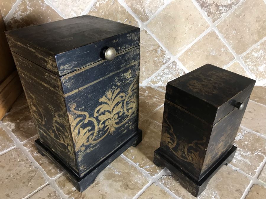 Pair Of Wooden Hinged Painted Boxes (Large Is 8W X 7D X 11.5H) Retails $110 [Photo 5]