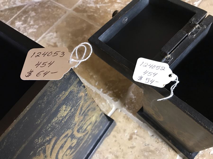 Pair Of Wooden Hinged Painted Boxes (Large Is 8W X 7D X 11.5H) Retails $110 [Photo 8]