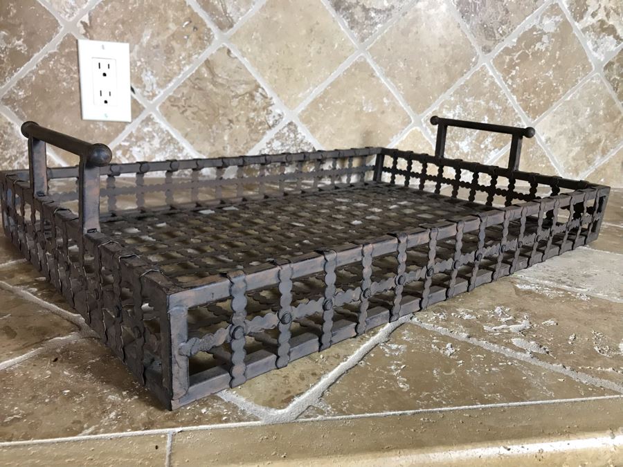 Rustic Metal Tray With Handles 22W X 14D X 5H
